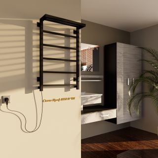 Электрический полотенцесушитель Altasan СкалаПроф СкалаПроф8050ПЧМ с полкой Черный муар 80х50